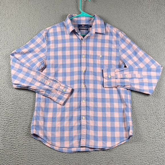 Vineyard Vines Slim Longshore Button Shirt Men's Medium Pink Blue Plaid - Picture 1 of 7